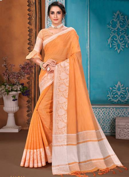Orange Colour ASHIKA HAKOBA Stylish Festive Wear Fancy Cotton Linen With Resham Border Designer Saree Collection H 01